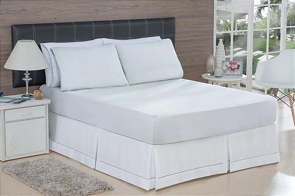 LENÇOL CASAL PADRÃO DE MALHA 03 PEÇAS BRANCO - 1831