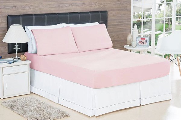 LENÇOL CASAL PADRÃO DE MALHA 03 PEÇAS ROSA QUARTZ - 1831