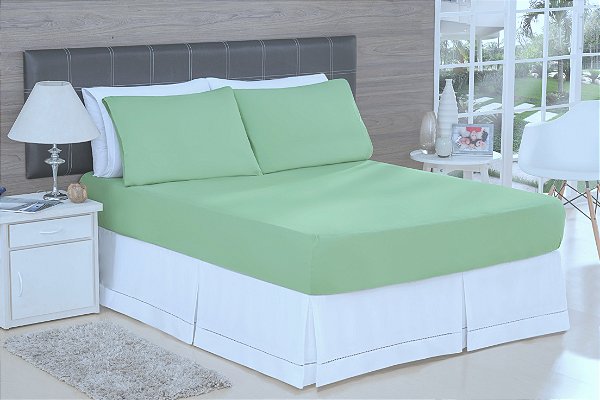 LENÇOL CASAL PADRÃO DE MALHA 03 PEÇAS VERDE ALECRIM - 1831