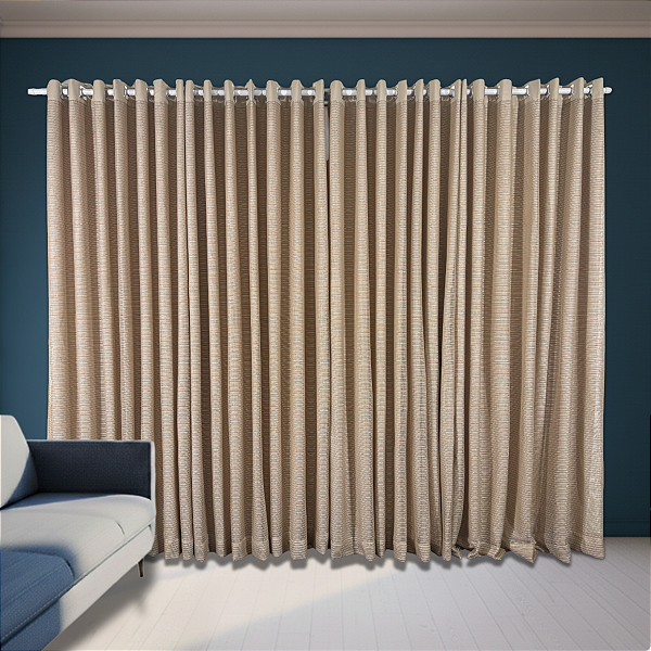 Cortina Tela Tricô Bege com Forro Oxford 4,20x2,50m Quarto e Sala