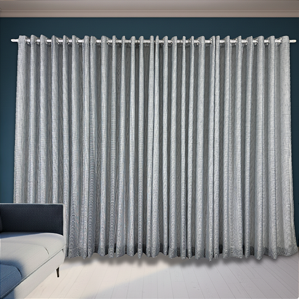 Cortina Tela Tricô Cinza com Forro Oxford 4,20x2,50m Quarto e Sala