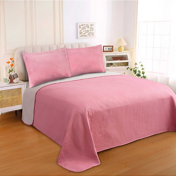 Kit Colcha 3 Peças Duo Dupla Face Ultrassonic Rose Sultan
