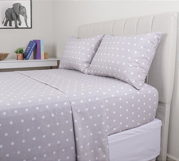 Jogo De Cama Lençol Poa 180 Fios Sultan Sonhare Prata - Cinza