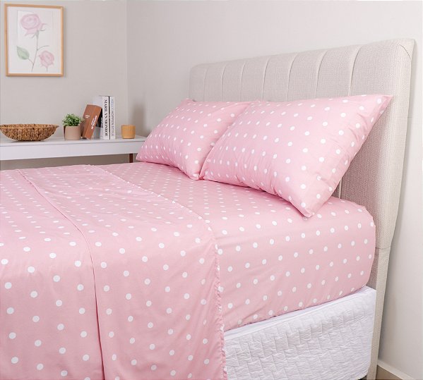 Jogo De Cama Lençol Poa 180 Fios Sultan Sonhare Prata - Rosa