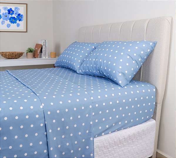 Jogo De Cama Lençol Poa 180 Fios Sultan Sonhare Prata - Azul
