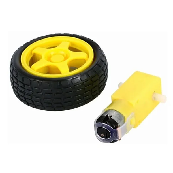 Motor DC 3–6V com Redução + Roda com Pneu 68mm