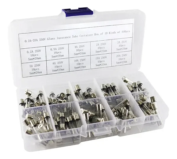 Kit com 100 Fusível de Vidro 5x20
