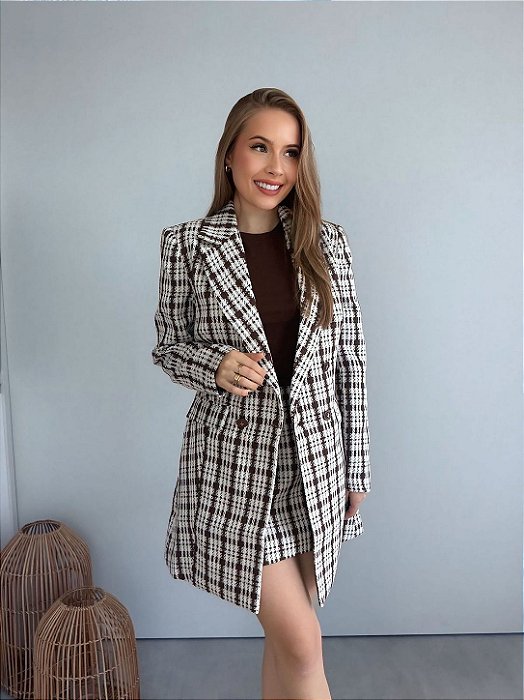 Blazer Solto Alongado Alfaiataria Flor de Liz