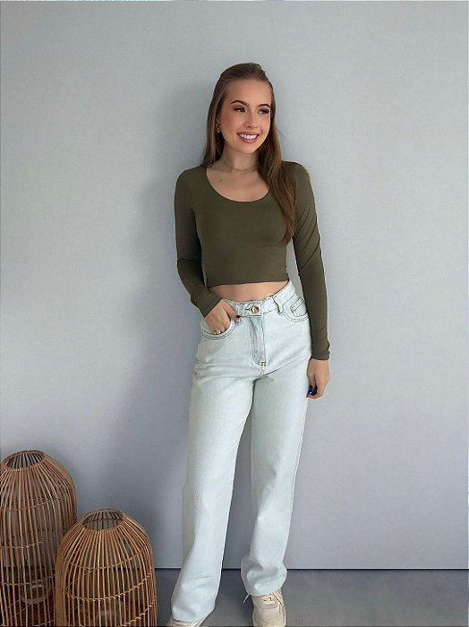 Cropped Manga Longa Poliamida Sou Estilo