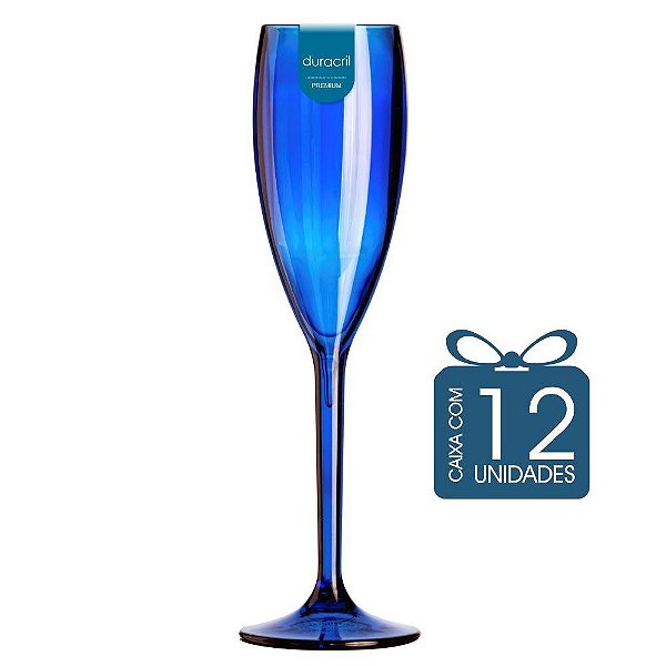12 Taças Champagne 160 ml Azul Escura Translúcida