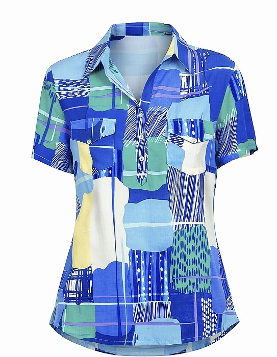 Camisa Polo Azul Abstrato