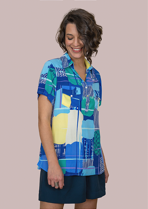 Camisa Polo Azul Abstrato