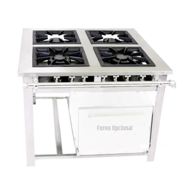 Fogão Industrial Baixa Pressão Maxi Inox - 4 Queimadores 2 Duplos - Venâncio