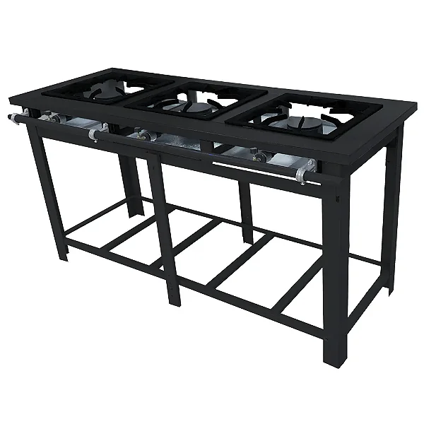 Fogão Industrial Venâncio 3 Bocas a Gás Alta Pressão com Pé MAP3P