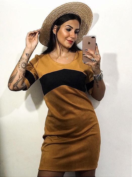 vestido suede preto