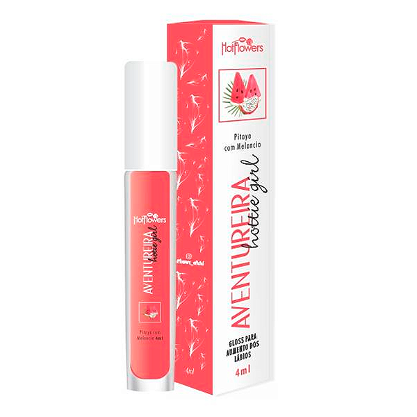 Gloss Hottie Girl - Para Aumento dos Lábios Sabor Pitaya com Melancia - Hot Flowers