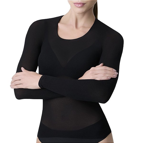 Blusa Segunda Pele Preta Manga Longa Fio 40 Tamanho Único
