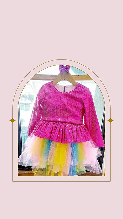 Vestido Infantil Pink Paetês- Sob encomenda