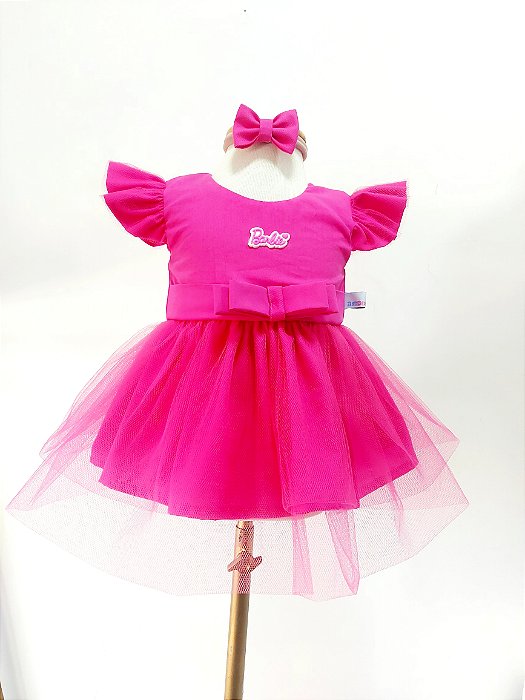 Vestido Bebê e Infantil  Rosa Barbie-Sob Encomenda