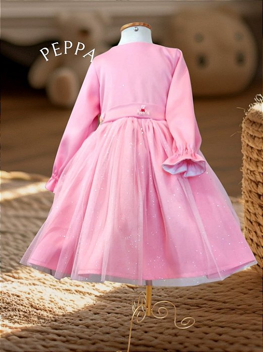 Vestido Infantil rosa Peppa Pig - Sob Encomenda