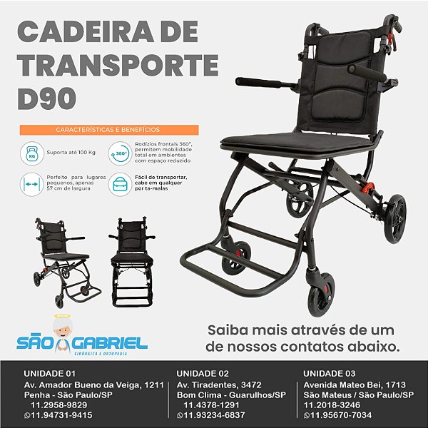 Cadeira de Rodas D90 Transporte até 100 Kg Dellamed