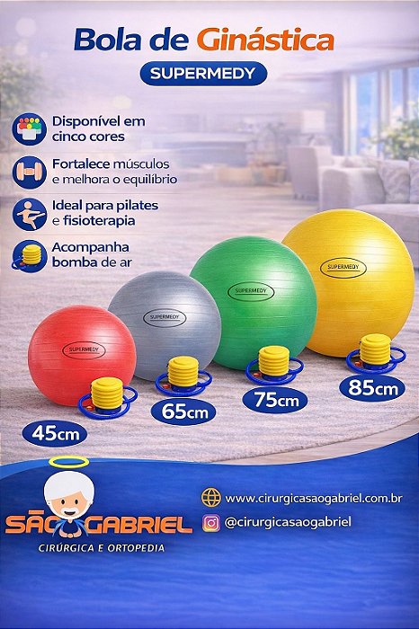 Bola de Ginástica Fisioterapia suporta até 250kg Supermedy