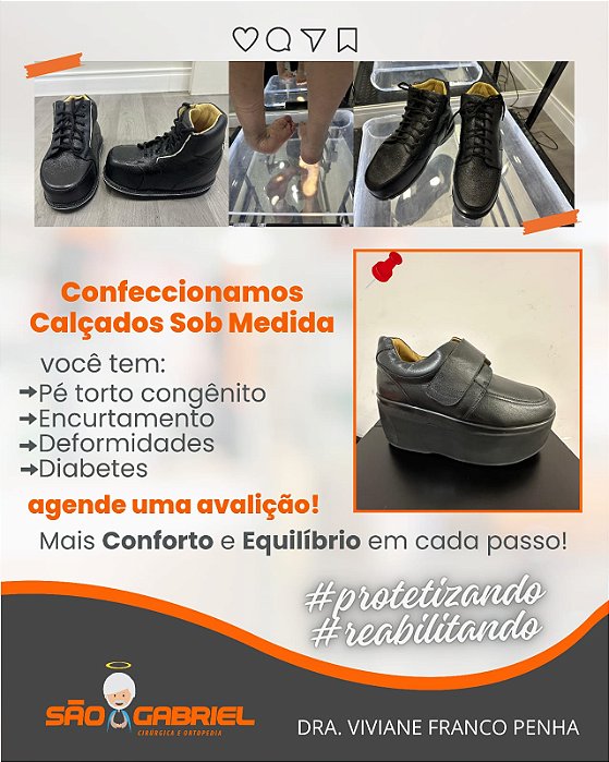 Calçados Sob Medida para Pés Diabeticos, Pés Congenitos, Encurtamento