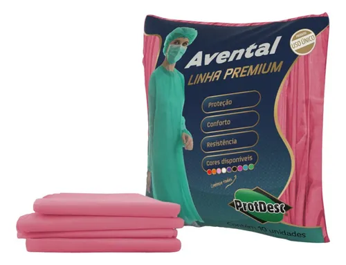 Avental Descartável Manga Longa Rosa TNT 20g pacote c/10unid Protdesc