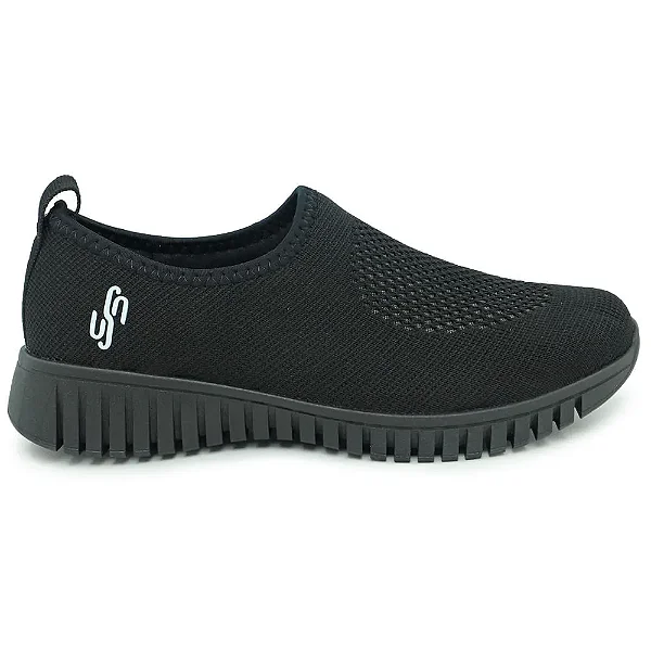 Tênis Ortopédico Slip On Todo Preto Tricot Usaflex