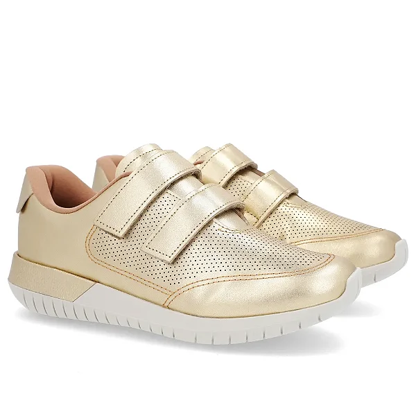 Tênis Ortopédico Fecho-Flex Dourado Couro Usaflex