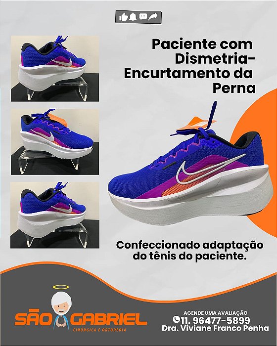 Tênis com compensação e correção para dismetria 3,5cm