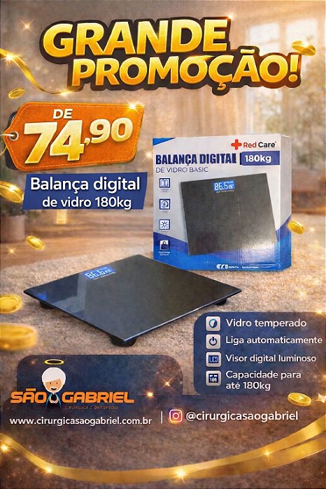 Balança Digital RedCare Preta 180kg - Supermedy