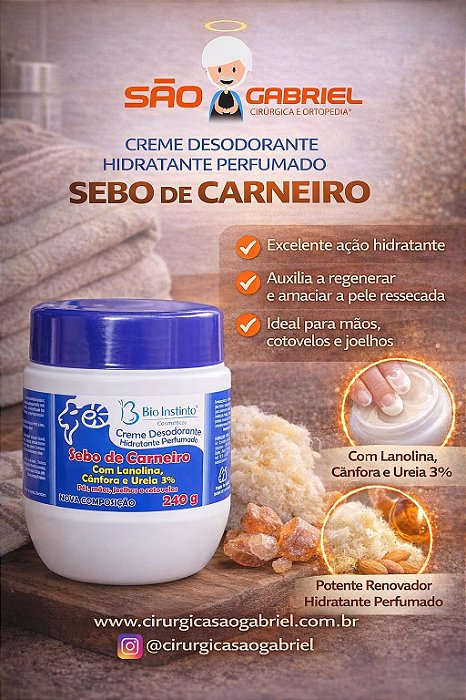 Creme Sebo De Carneiro Com Lanolina Cânfora E Uréia 3% 240g