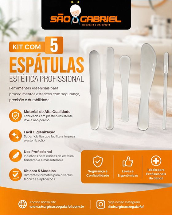 Kit Com 5 Espátulas Estek Creme Cera Estetica Profissiona Estek