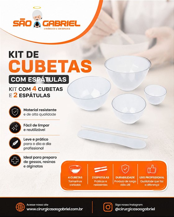Kit com 04 Cubetas 02 Espátulas para Misturas Estek
