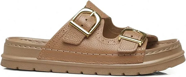 Chinelo Pegada Feminino em Couro Caramelo 234706-02