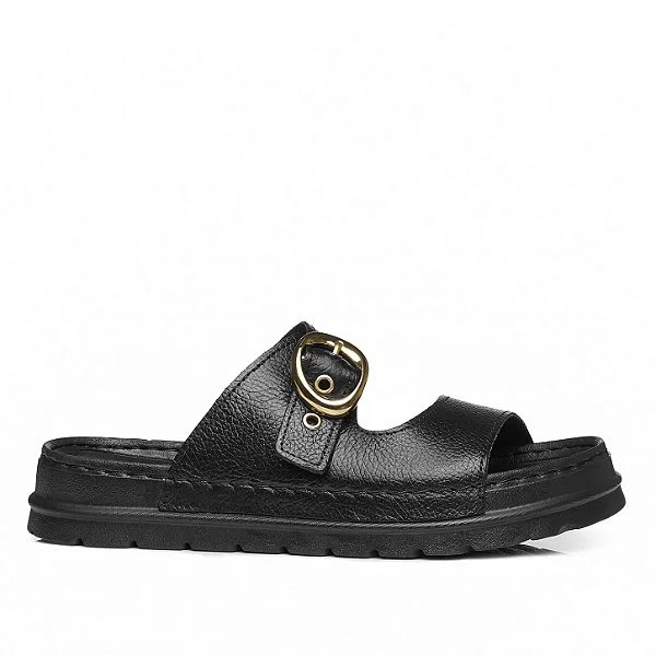 Chinelo Pegada Feminino em Couro Preto 234701-03 Preto