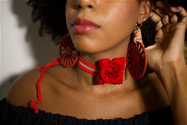 Choker e Testeira Crochê Vermelha