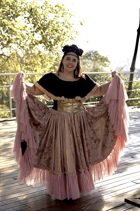 Saia Cigana Jacquard Rosê