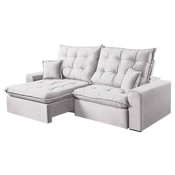 Sofá 4 Lugares Retrátil e Reclinável Dallas 2,50 Metros + 2 Almofadas para Sala em Linho Off White - Mobília Mobília