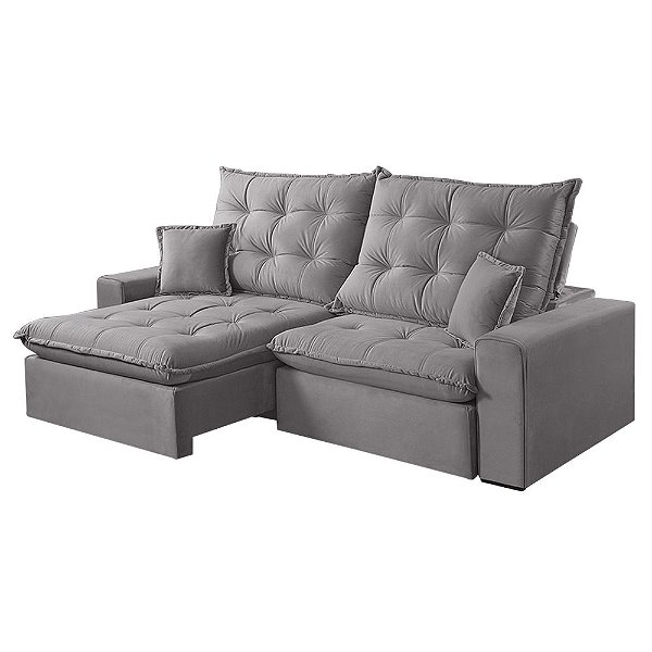 Sofá 5 Lugares Retrátil e Reclinável Dallas 2,70 Metros + 2 Almofadas para Sala em Linho Cinza - Mobília Mobília