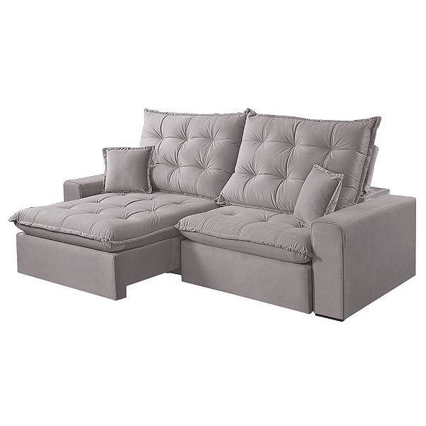 Sofá 5 Lugares Retrátil e Reclinável Dallas 2,70 Metros + 2 Almofadas para Sala em Linho Champagne - Mobília Mobília