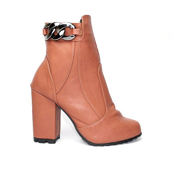 Bota Cano Médio Marrom Claro Corrente Leka