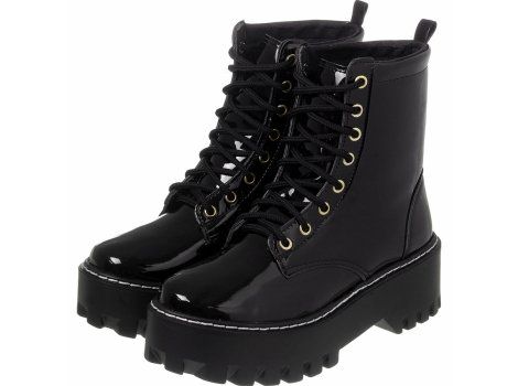 Coturno Sola Plana Salto Tratorado Cano Curto Preto Verniz SR