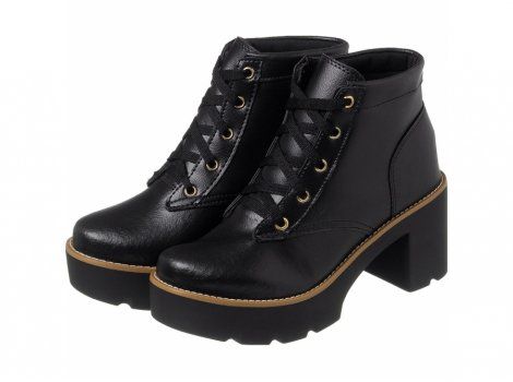 Coturno Sola de Vira Cano Baixo Preto Sintético Sacolei