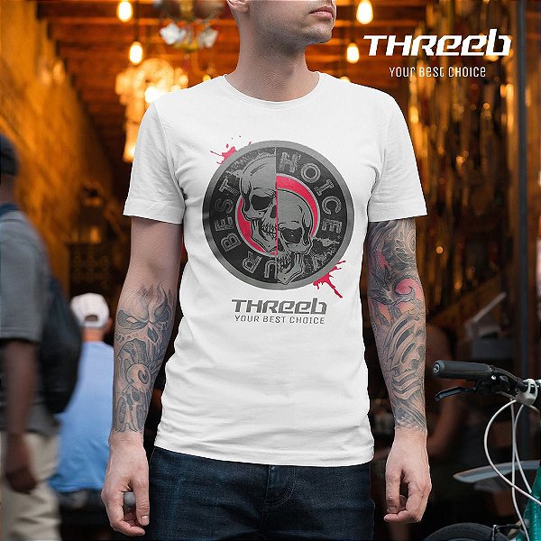 Camiseta Masculina Branca Threeb Dual Caveira