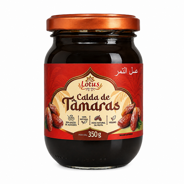 Calda de Tâmaras Lotus 350g - Pote de Vidro Adoçante Natural Vegano