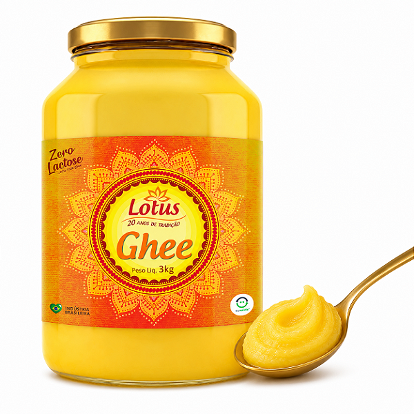 Manteiga Ghee Lotus - Pote vidro 3kg Ghee Puro sem Conservantes e aditivos