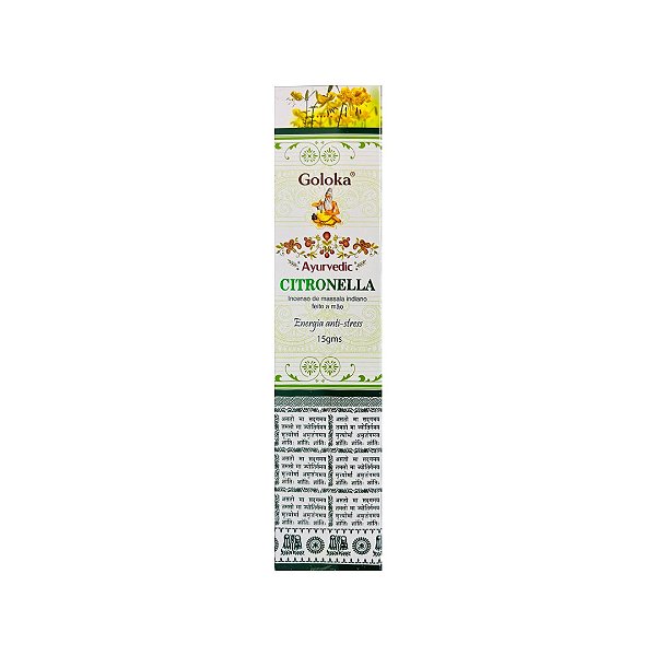 Incenso Indiano Goloka Ayurvedic Citronela - Energia de Limpeza.