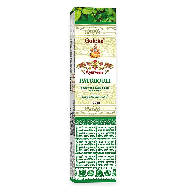 Incenso Indiano Goloka Ayurvedic Patchouli - Energia de limpeza astral e equilíbrio de emoções.